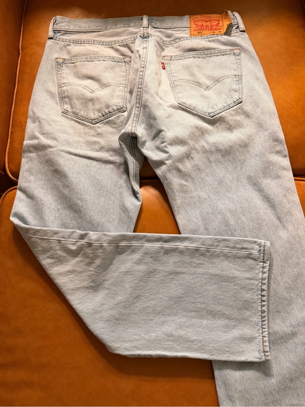Levi's Men’s Light Wash 501 Straight Jeans - Light Blue Button Fly